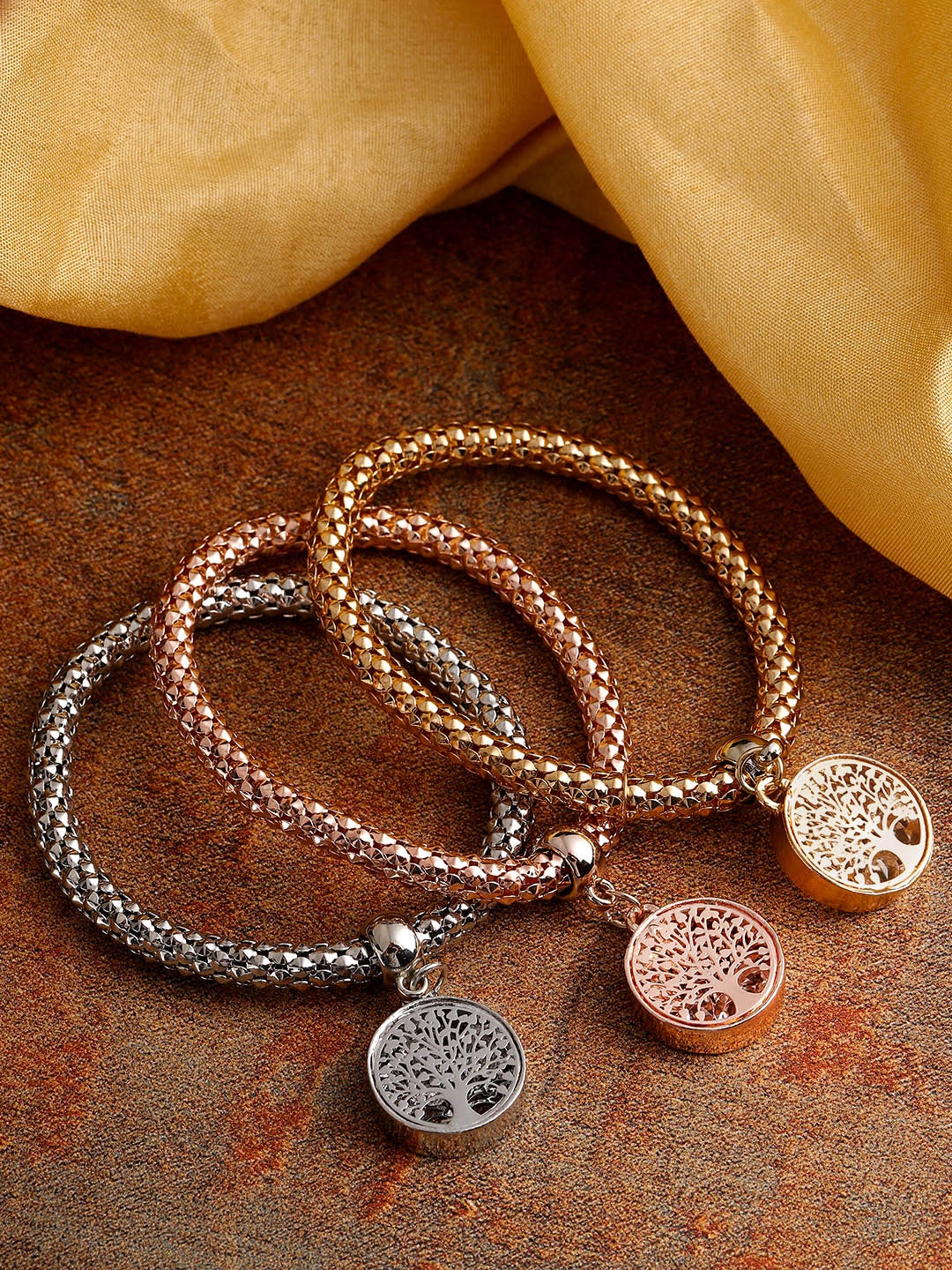 

YouBella Women Set of 3 Elasticated Charm Bracelets, Gold