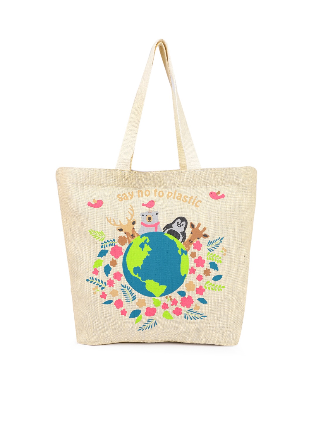 

EcoRight Off-White Printed Jute Canvas Tote Bag