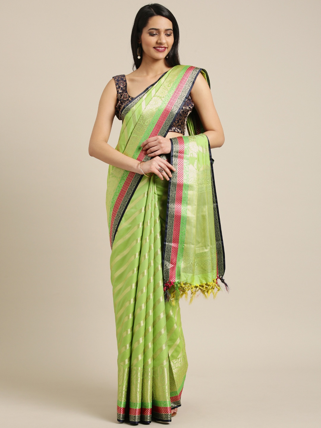 

Varkala Silk Sarees Sea Green Silk Blend Woven Design Leheriya Saree