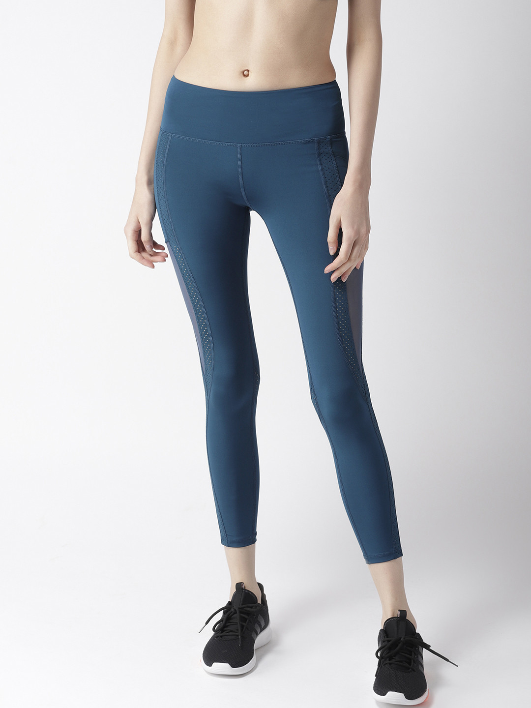

Fitkin Women Teal Blue Solid Quick Dry Cropped Tights