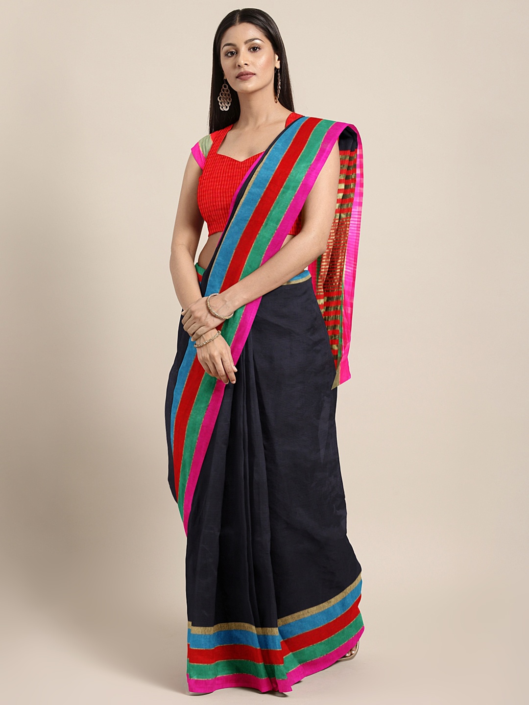 

Pisara Black Silk Cotton Woven Design Chanderi Saree