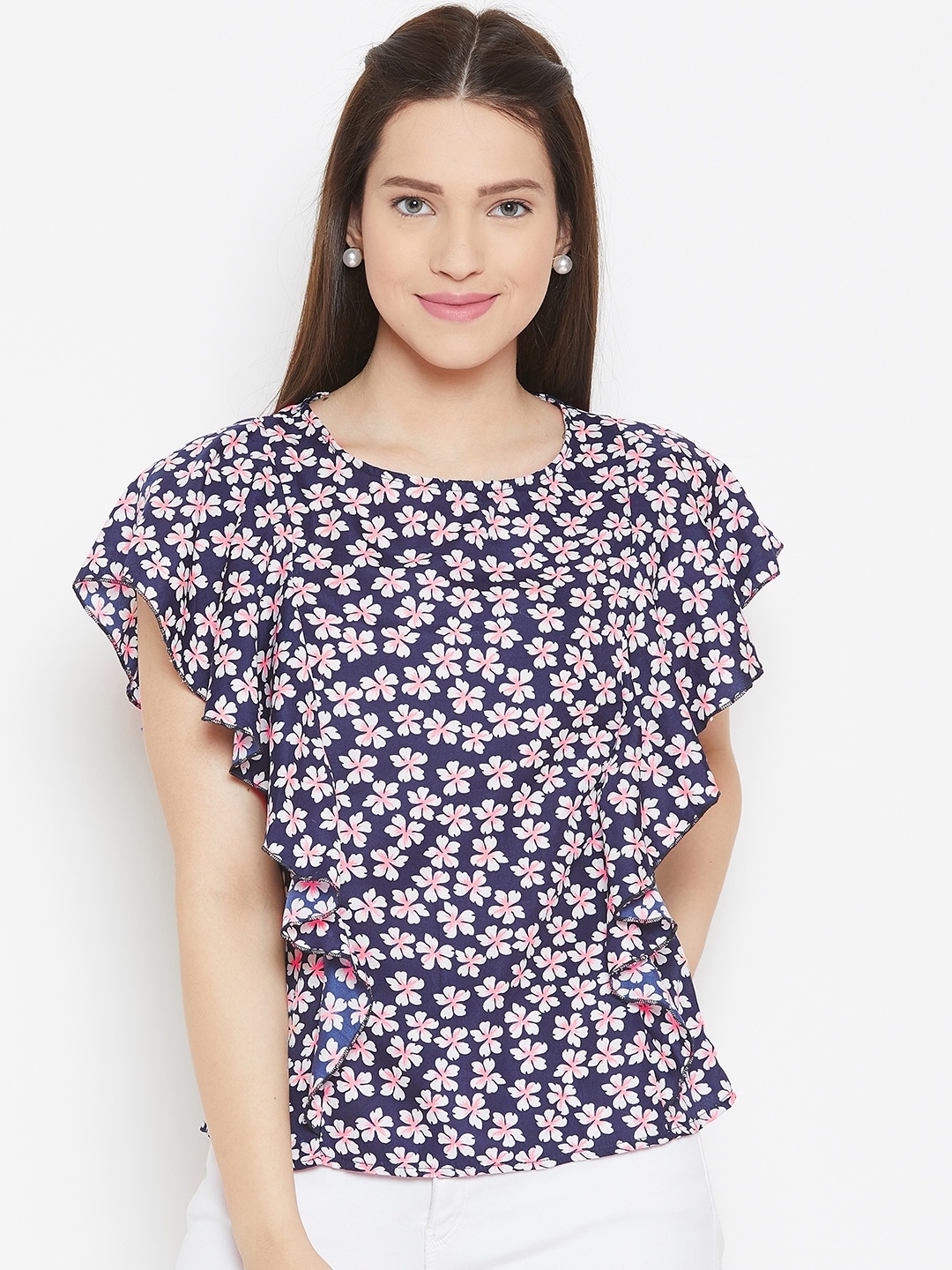 

Alsace Lorraine Paris Women Navy Blue & Pink Printed Top