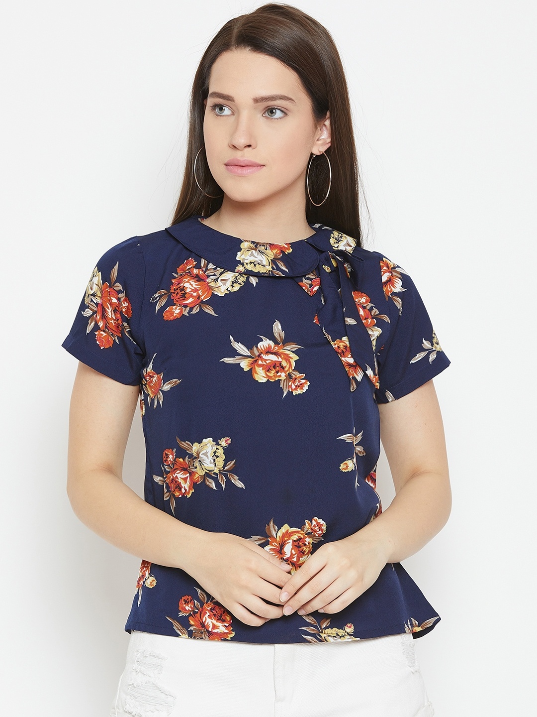 

Alsace Lorraine Paris Women Navy Blue & Rust Orange Printed Top