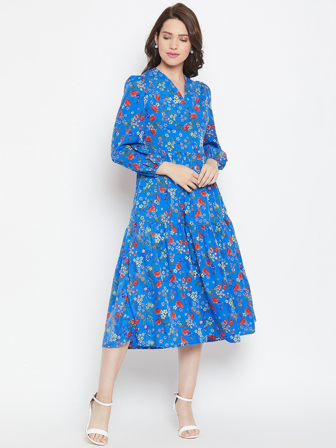 

Alsace Lorraine Paris Women Blue & Red Printed Tiered Fit and Flare Dress