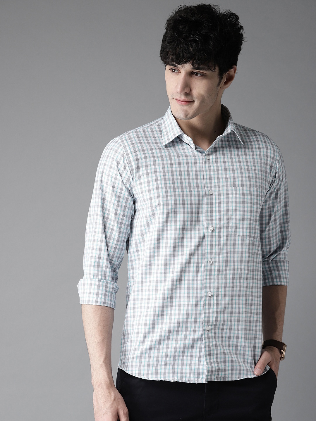 

DENNISON Men White & Black Slim Fit Checked Casual Shirt