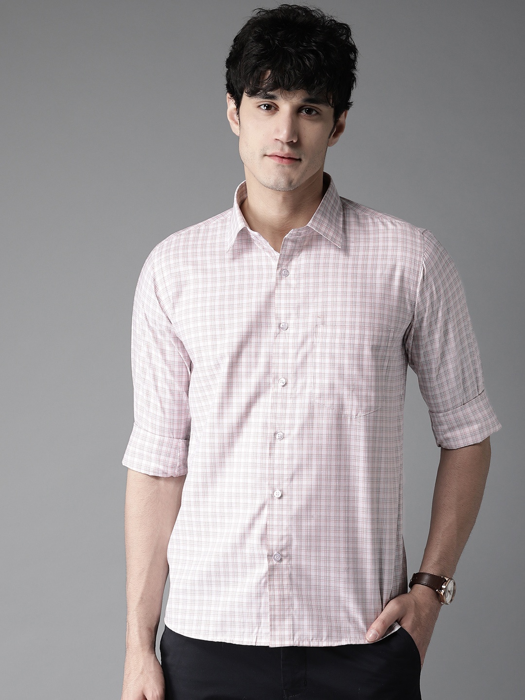 

DENNISON Men White & Red Slim Fit Checked Casual Shirt