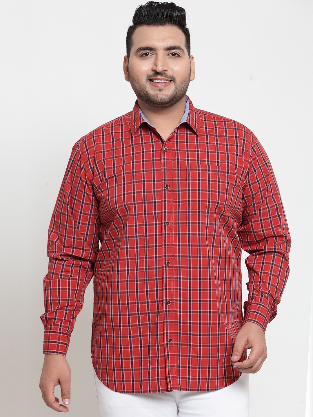 

plusS Men Rust Red & Brown Regular Fit Checked Casual Shirt