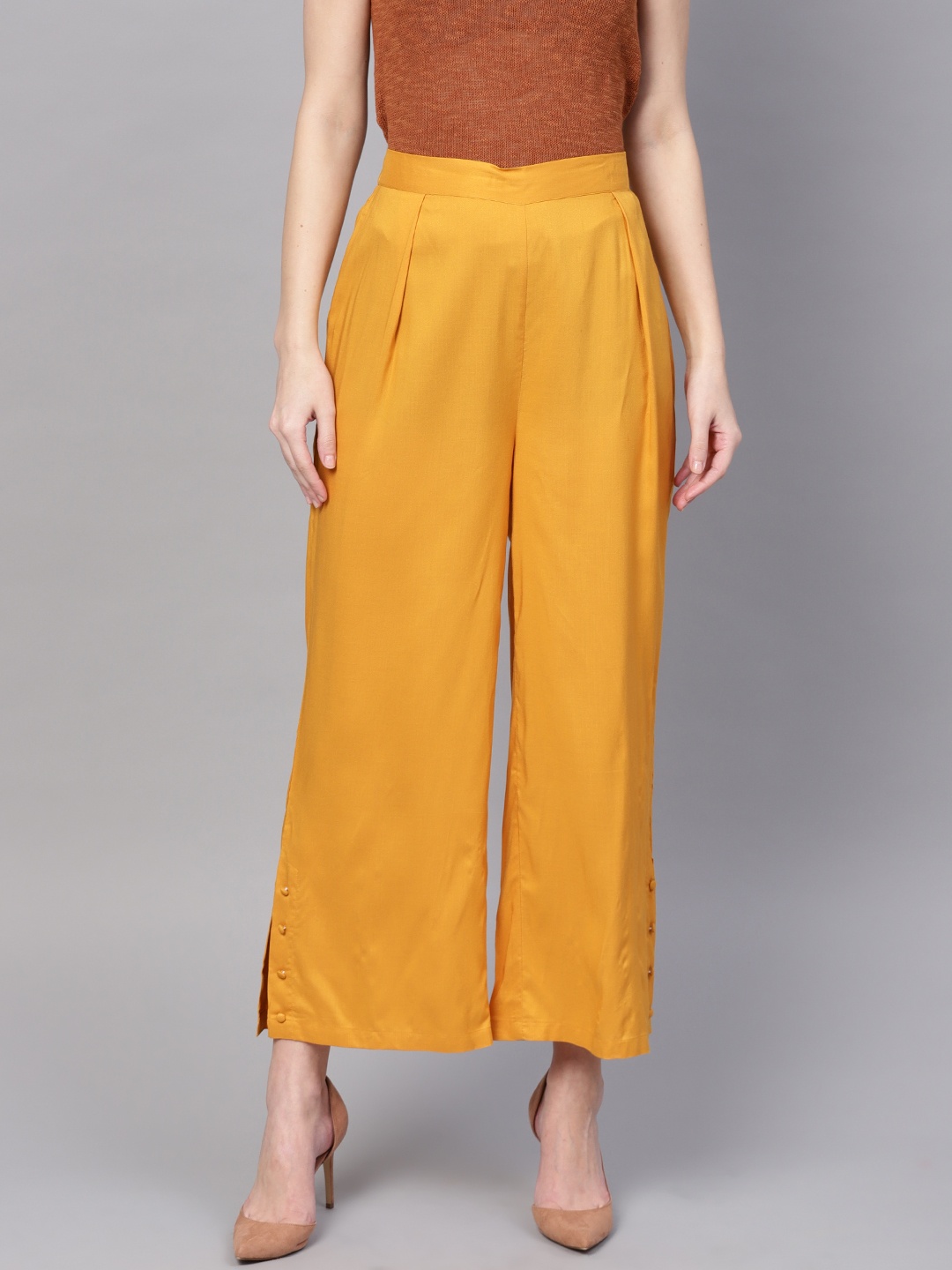 

RARE ROOTS Women Mustard Yellow Regular Fit Solid Parallel Trousers