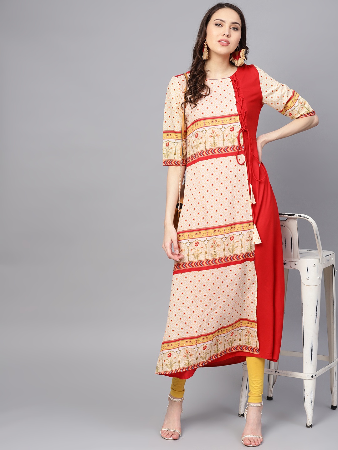 

RARE ROOTS Women Red & Yellow Printed A-Line Kurta