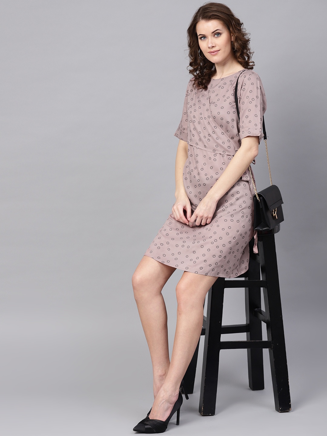 

RARE ROOTS Women Mauve Printed Wrap Dress