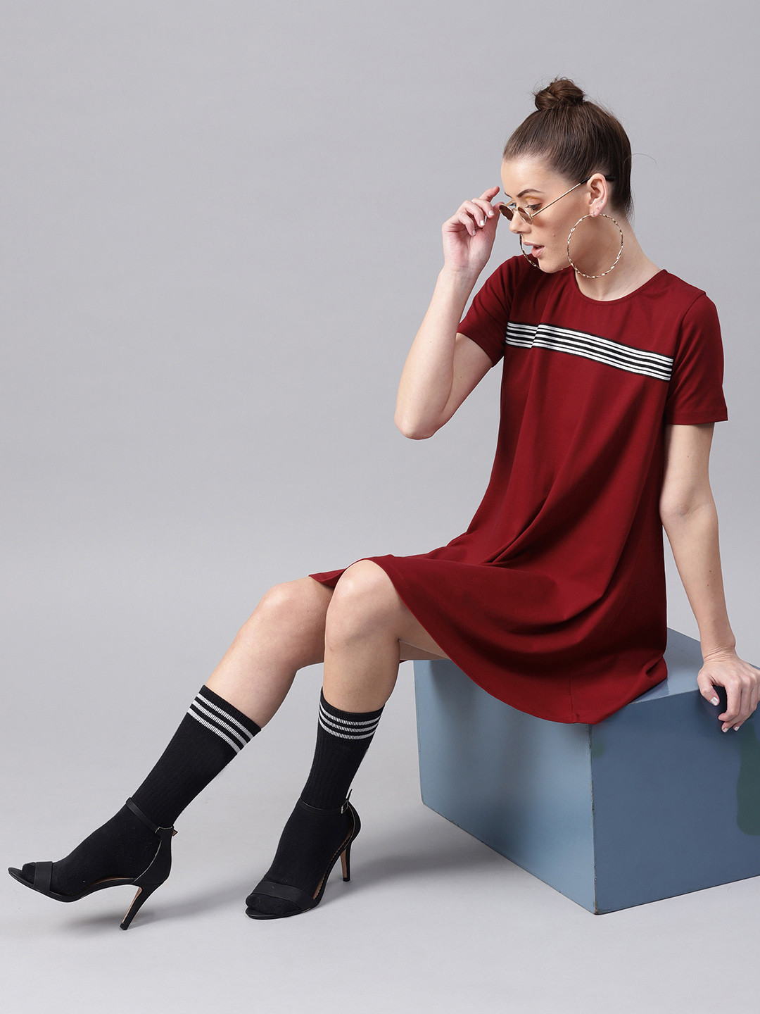 

SASSAFRAS Women Maroon Solid A-Line Dress