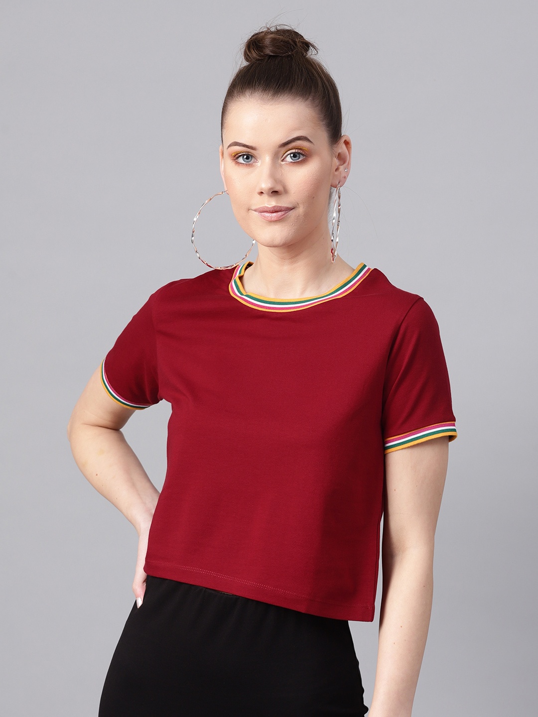 

SASSAFRAS Women Maroon Solid Crop T-shirt