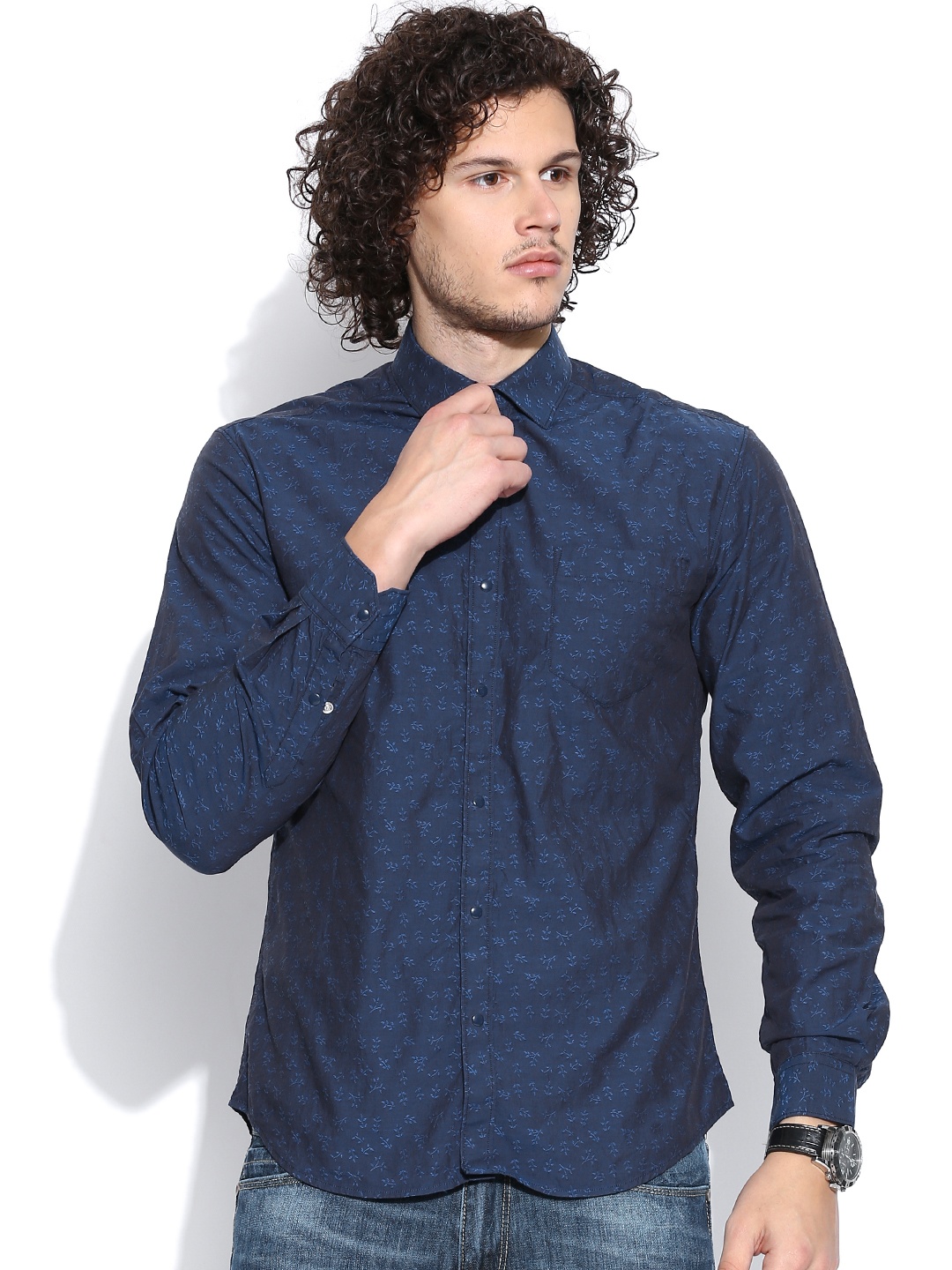 

Locomotive Navy Slim Fit Casual Shirt, Navy blue