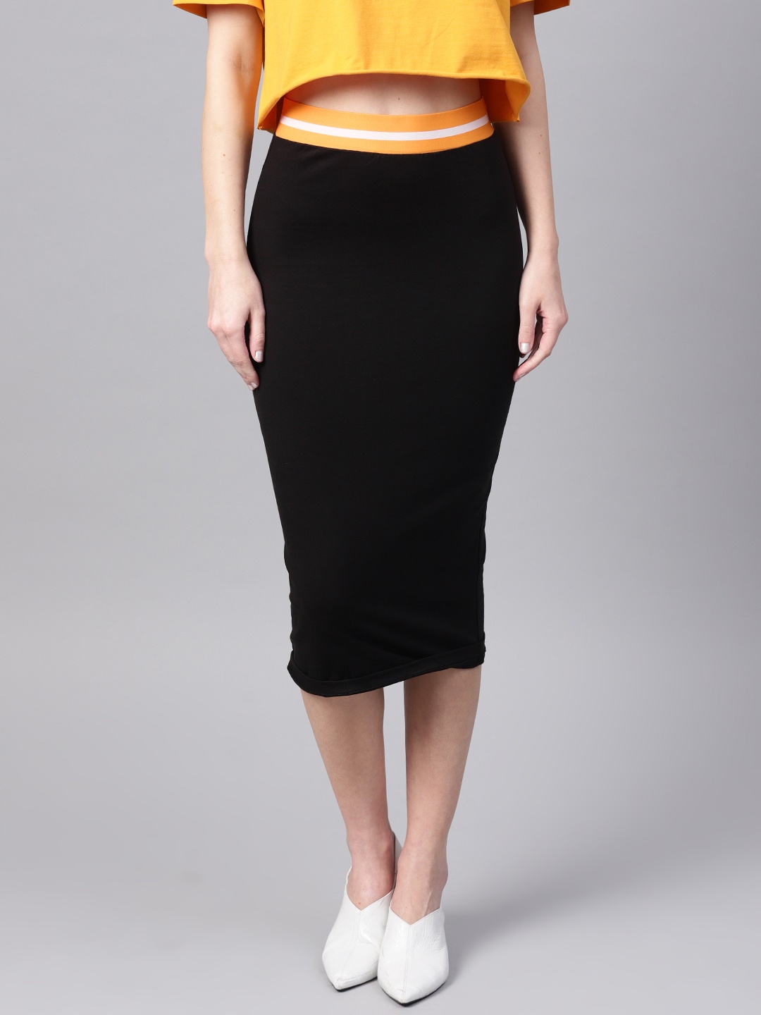 

SASSAFRAS Women Black Solid Pencil Skirt