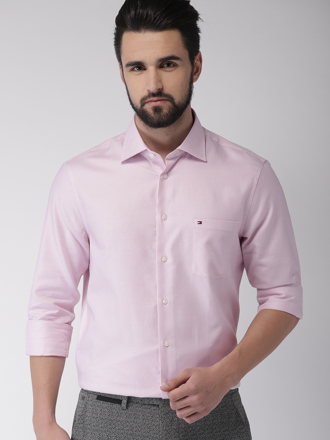 

Tommy Hilfiger Men Pink & White Self-Design Regular Fit Casual Shirt