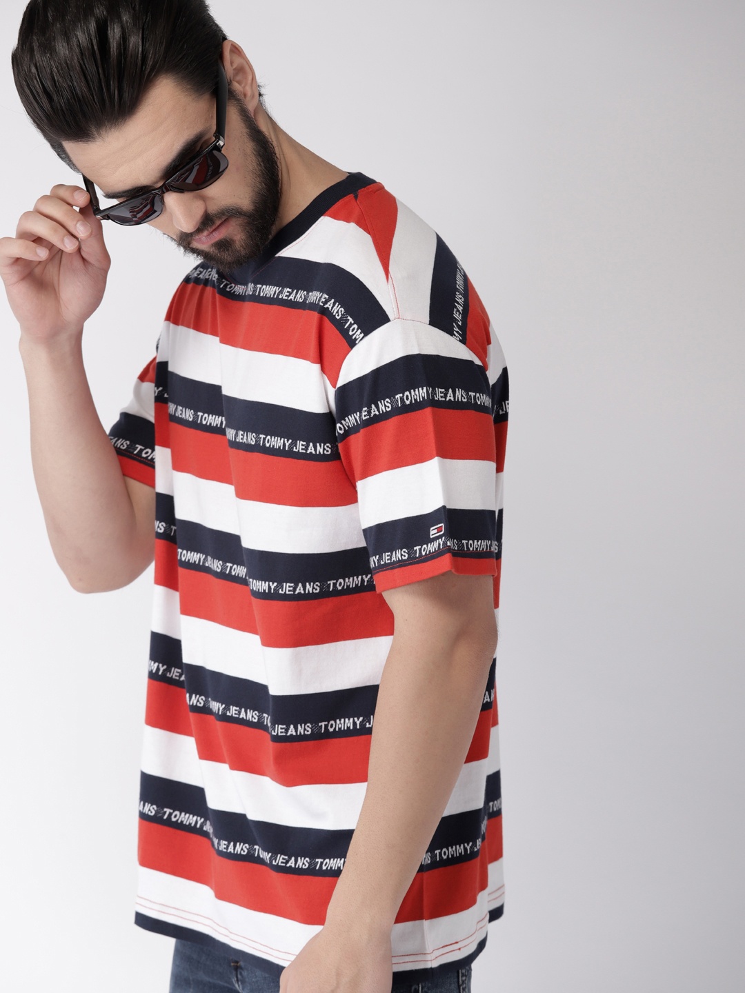 

Tommy Hilfiger Men Red & White Striped Round Neck T-shirt