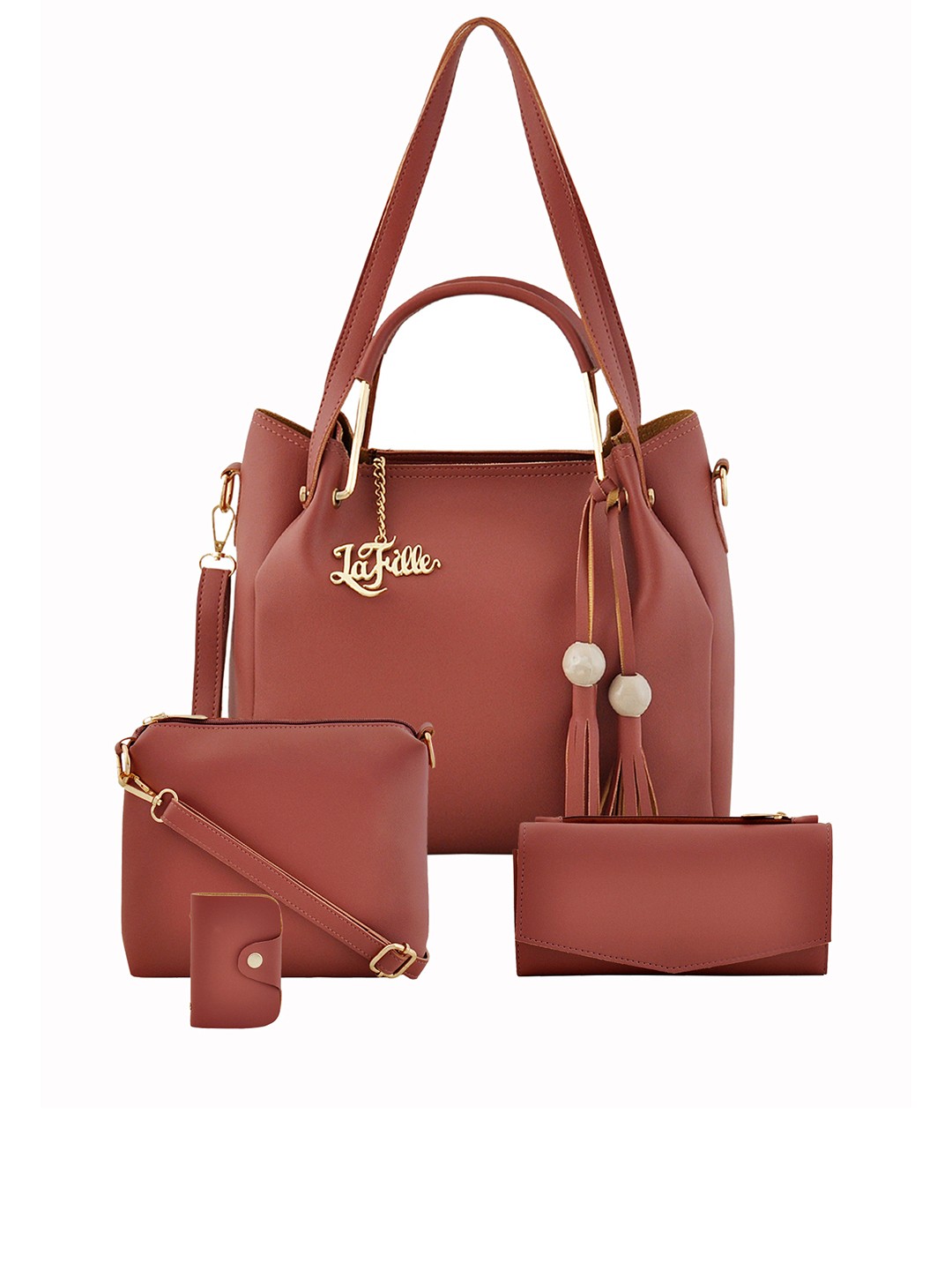

LaFille Brown Pack of 4 Solid Handbags