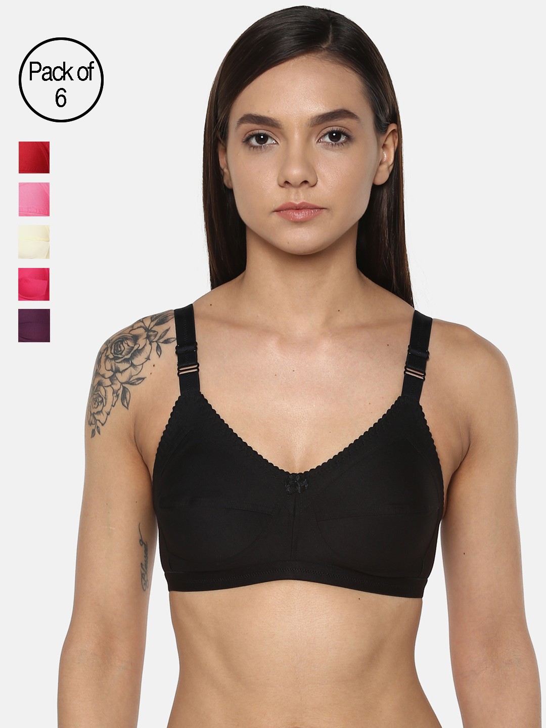 

Leading Lady Pack of 6 Solid Non-Wired Non Padded Push-Up Bras m-Concent-6, Multi