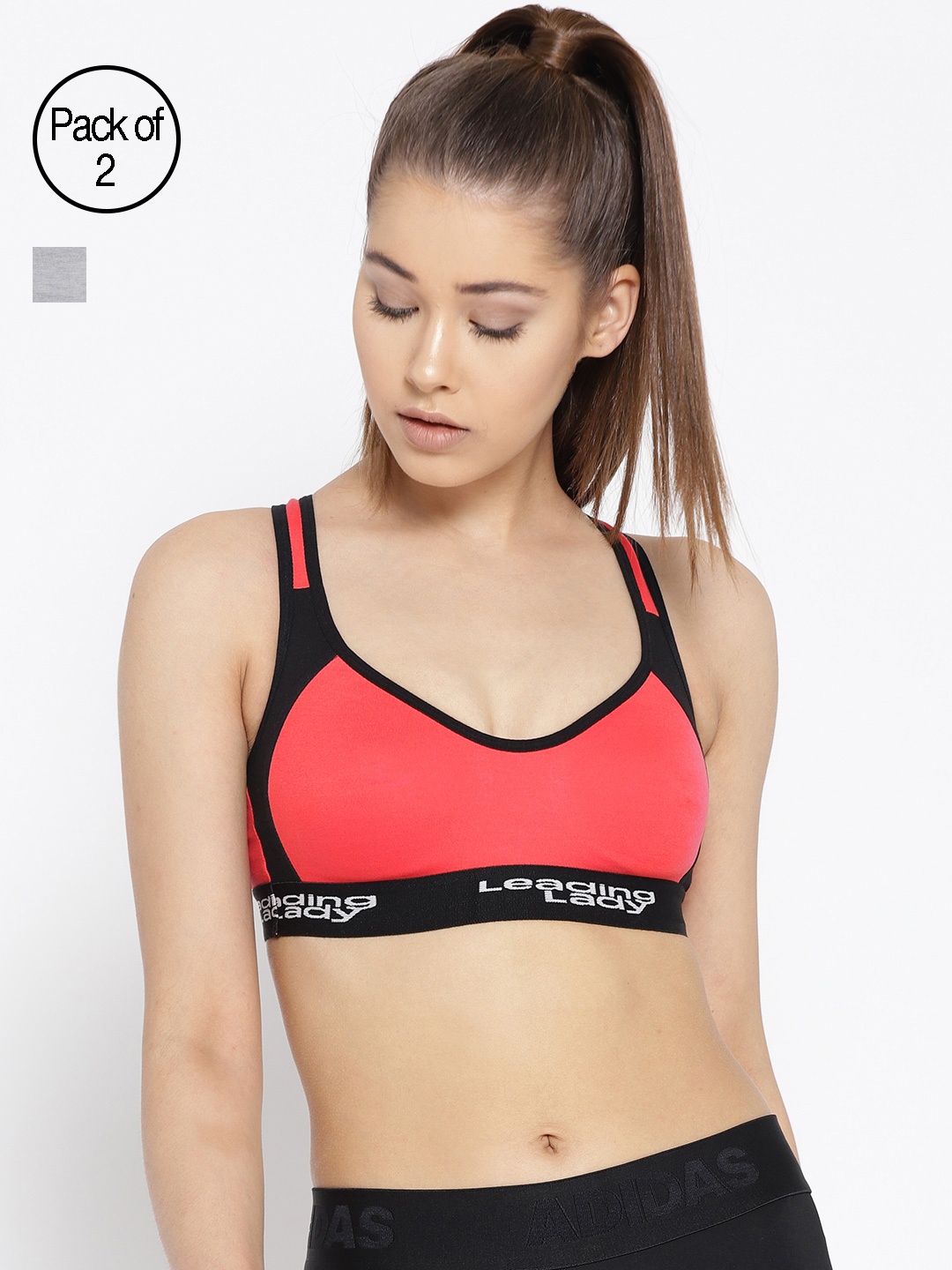 

Leading Lady Pack of 2 Colourblocked Non-Wired Non Padded Sports Bras m-KOKO, Coral