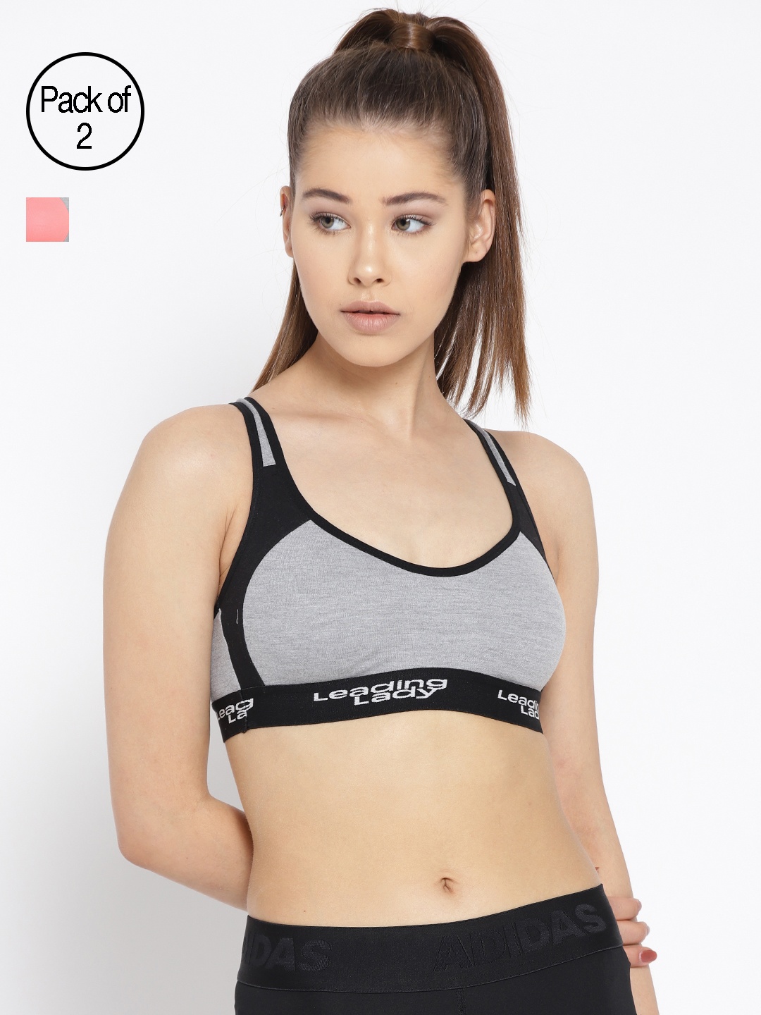 

Leading Lady Pack of 2 Colourblocked Non-Wired Non Padded Sports Bras m-KOKO, Pink