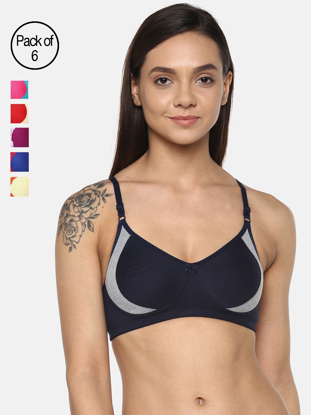 

Leading Lady Pack of 6 Colourblocked Non-Wired Non Padded T-shirt Bras m-Jenny-Benny-6, Multi