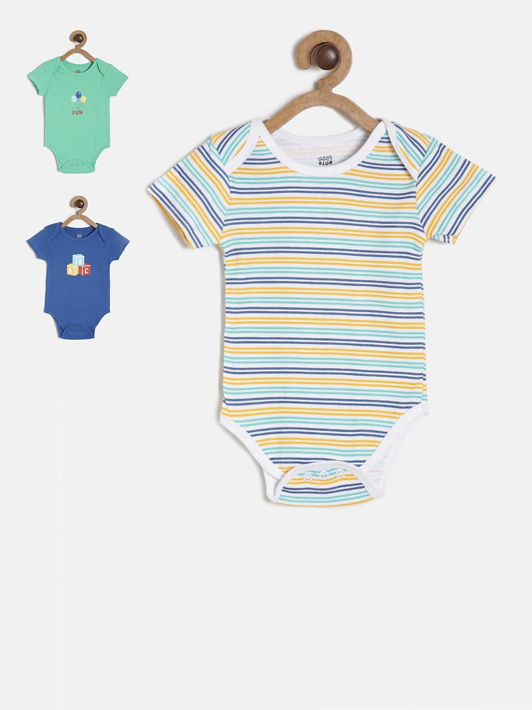 

MINI KLUB Unisex Multicolored Pack of 3 Printed Bodysuits, Multi