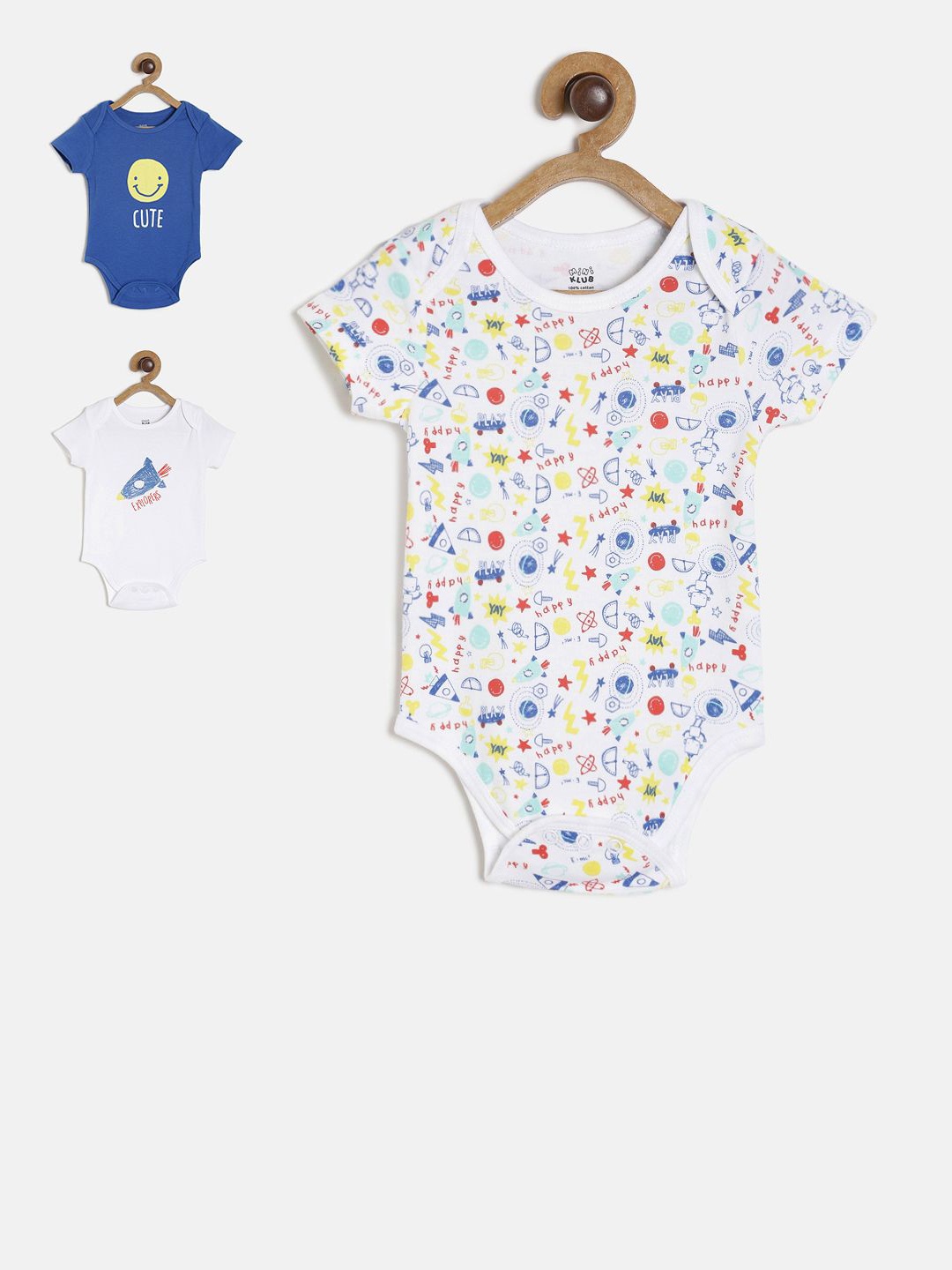 

MINI KLUB Unisex Multicolored Pack of 3 Printed Bodysuits, Multi