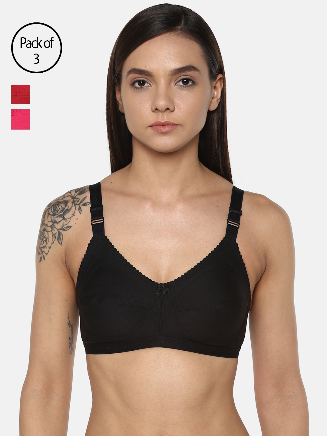 

Leading Lady Pack of 3 Solid Non-Wired Non Padded T-shirt Bras m-CONCENT-3, Magenta