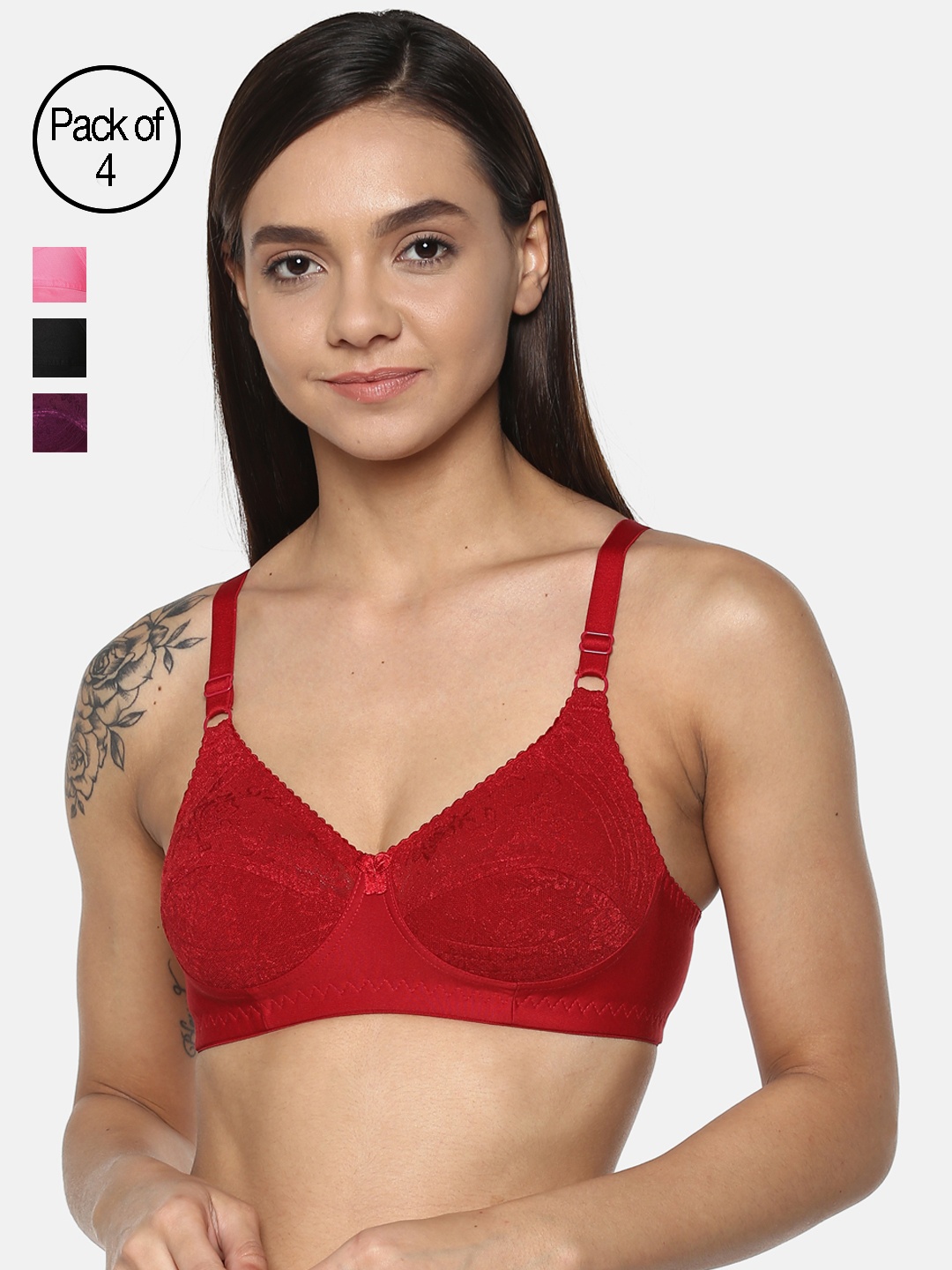 

Leading Lady Pack of 4 Solid Non-Wired Non Padded T-shirt Bras m-CONCENT, Black