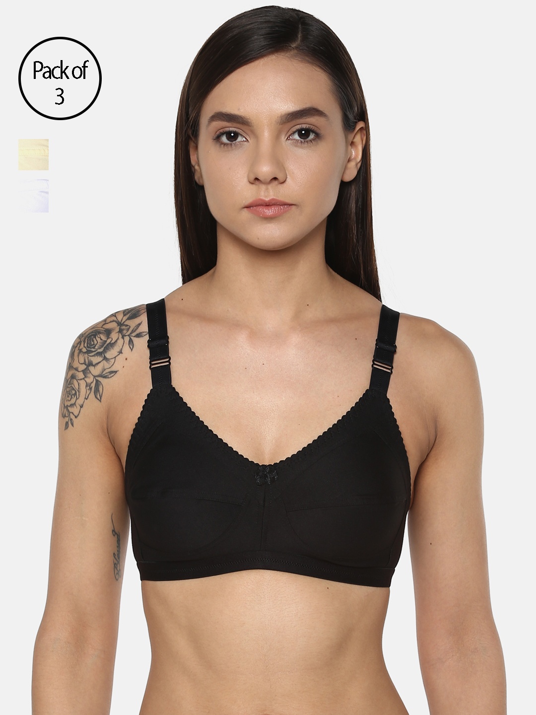 

Leading Lady Pack of 3 Solid Non-Wired Non Padded T-shirt Bras m-CONCENT-3, Black
