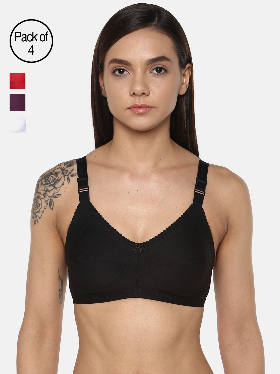 

Leading Lady Pack of 4 Solid Non-Wired Non Padded T-shirt Bras m-CONCENT-4, Black