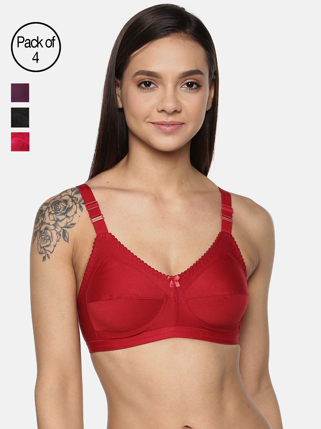 

Leading Lady Pack of 4 Non-Wired Non Padded T-shirt Bras m-CONCENT, Multi