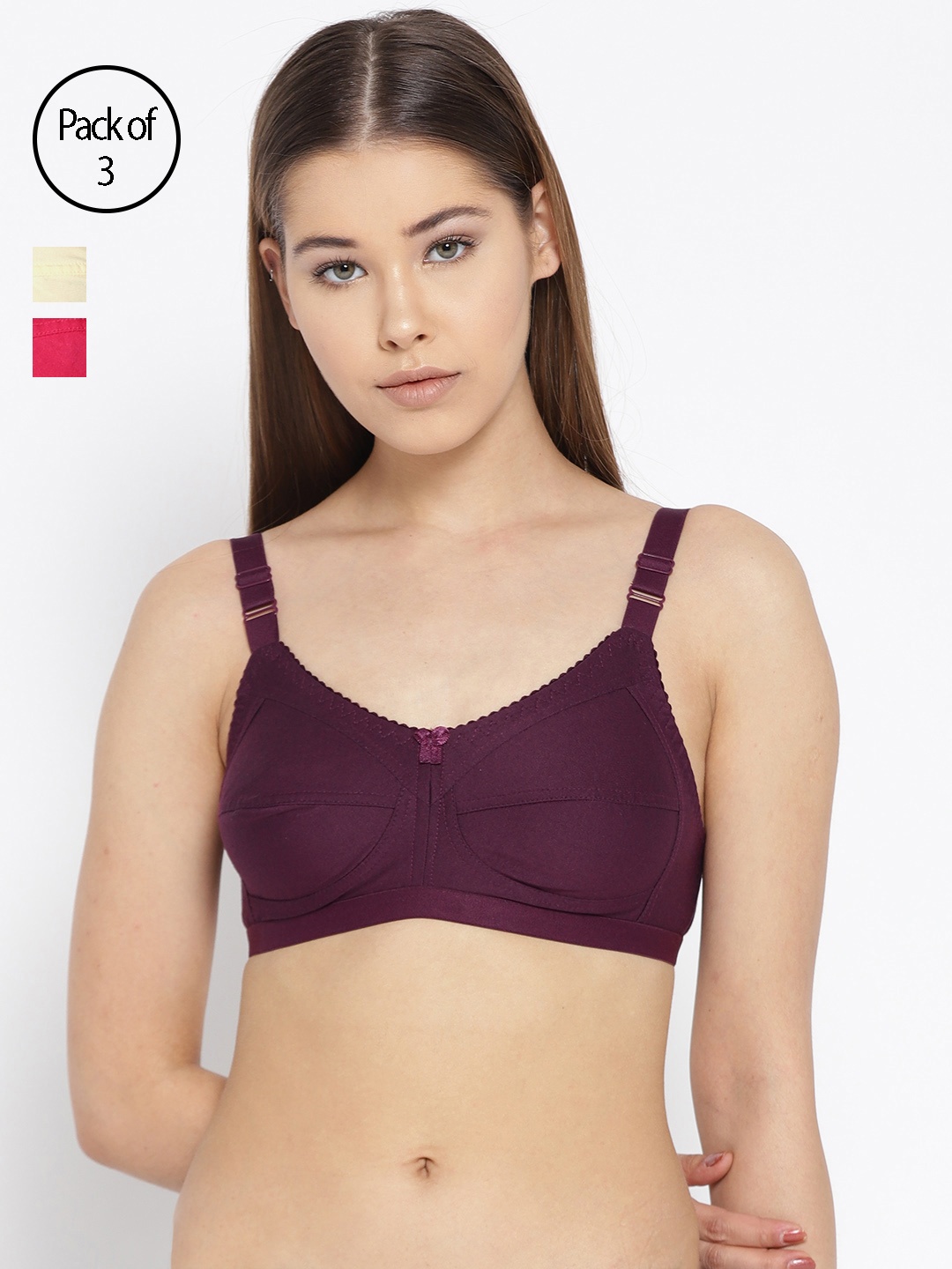 

Leading Lady Pack of 3 Solid Non-Wired Non Padded T-shirt Bras m-CONCENT-3, Purple