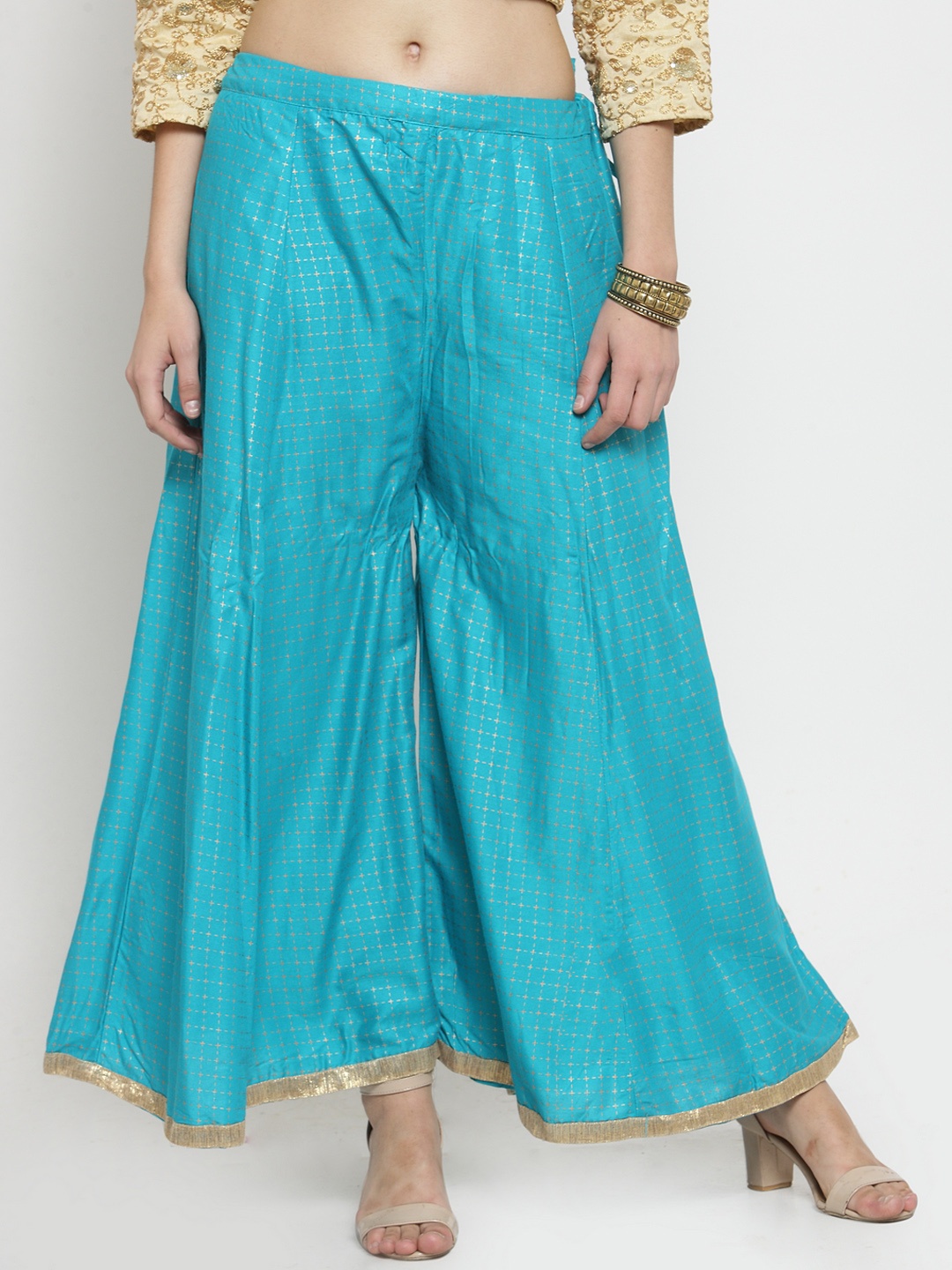 

Clora Creation Women Turquoise Blue Wide Leg Printed Palazzos
