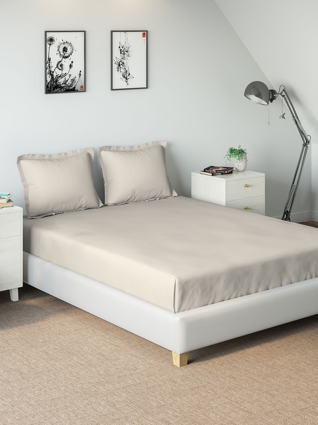

DDecor Cream-Coloured Solid 400 TC Cotton 1 King Bedsheet with 2 Pillow Covers