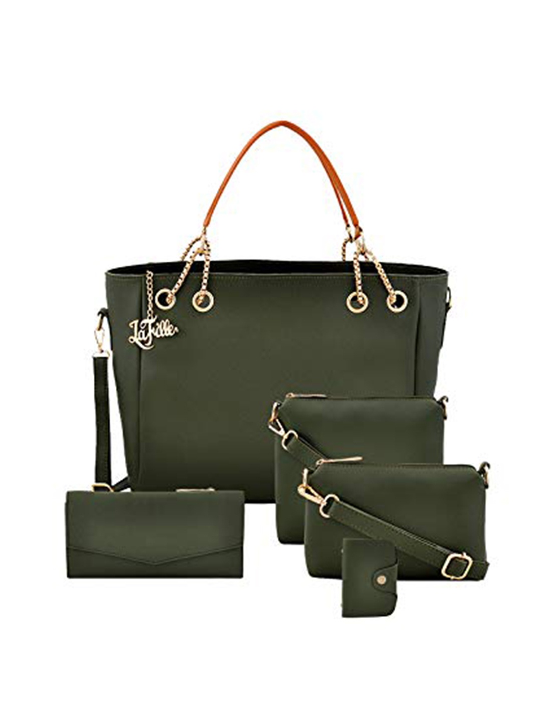 

LaFille Olive Green Pack of 5 Solid Handbags