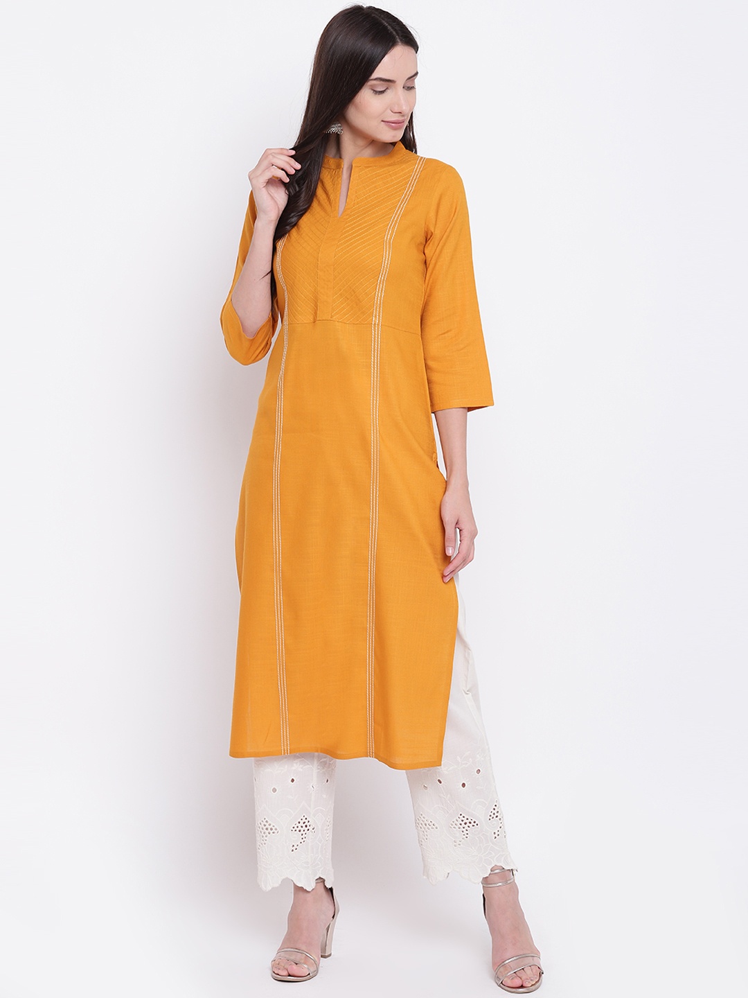 

Be Indi Women Mustard Solid Straight Kurta