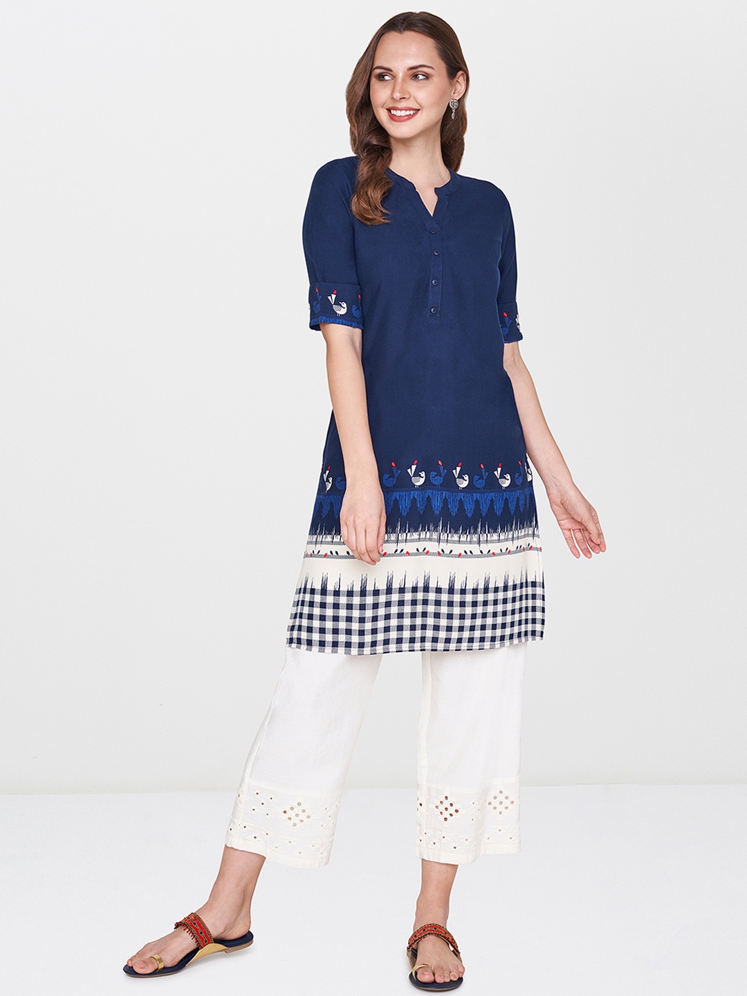

Global Desi Women Navy Blue Printed Tunic