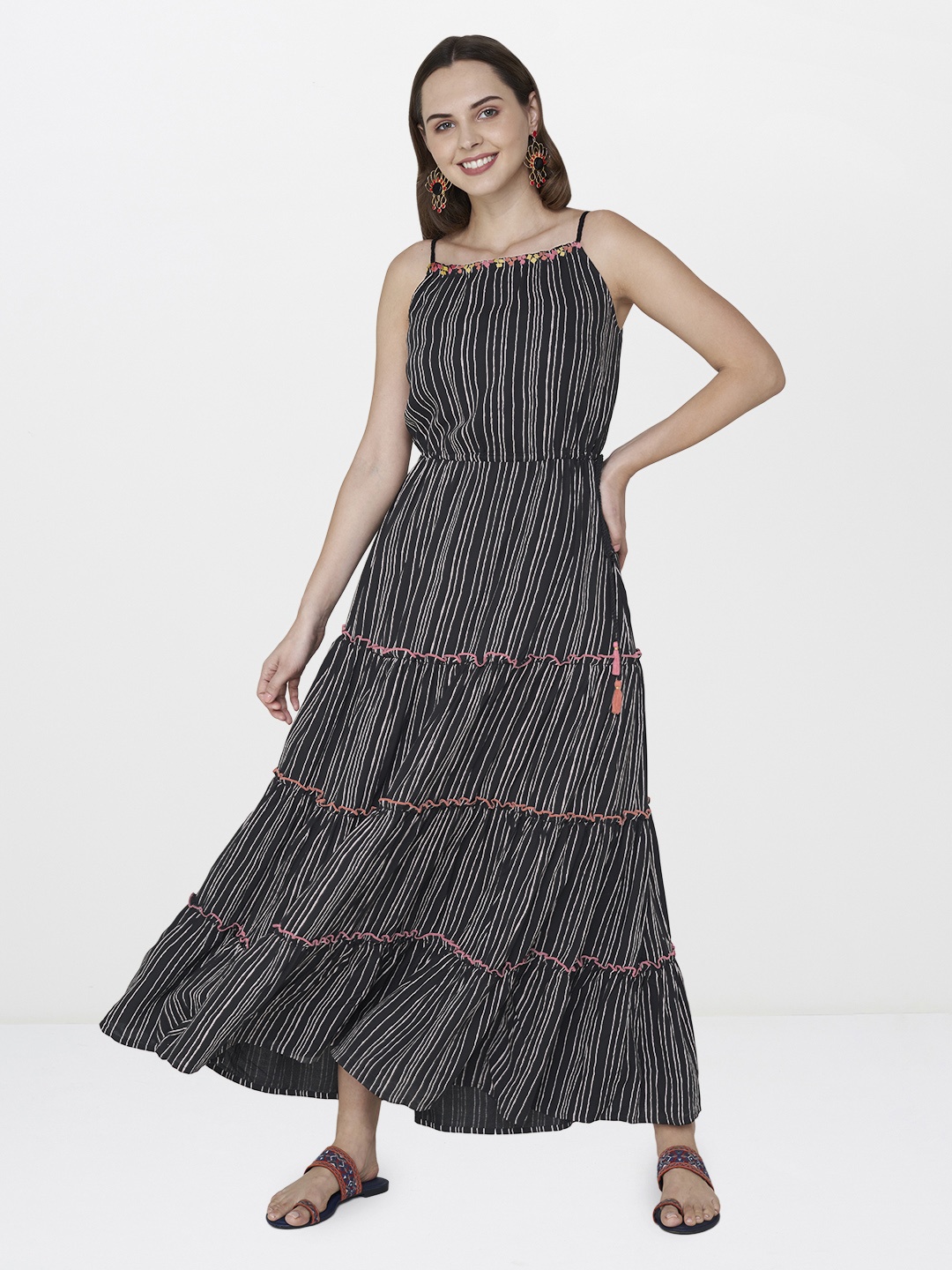 

Global Desi Women Black & Peach-Coloured A-Line Dress