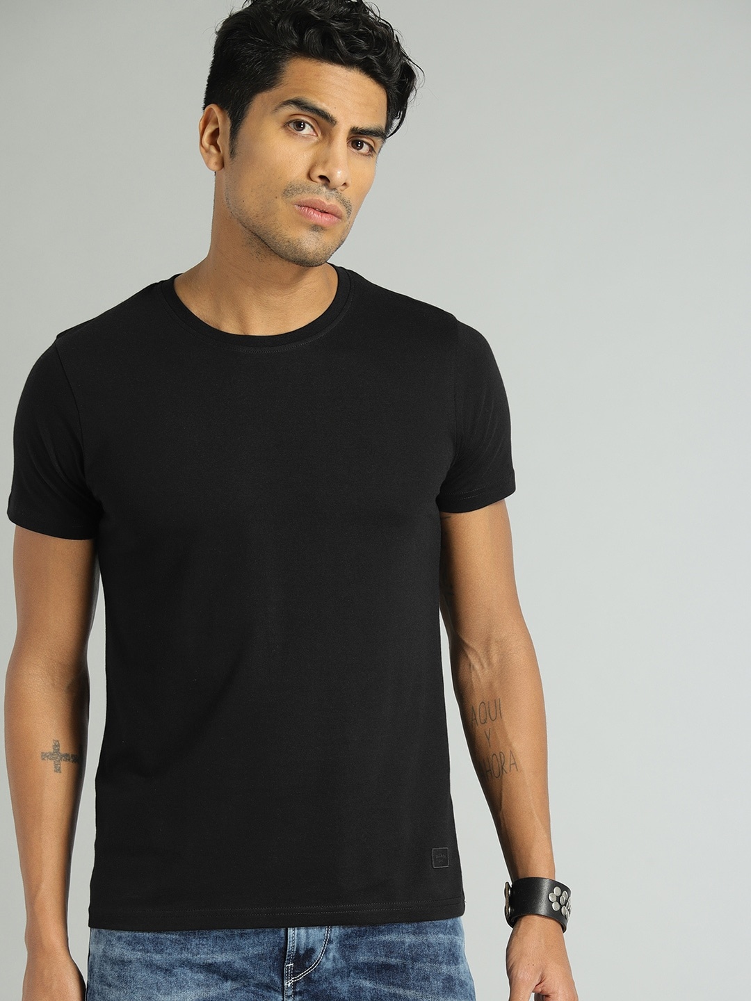 

Roadster Men Black Pure Cotton T-shirt