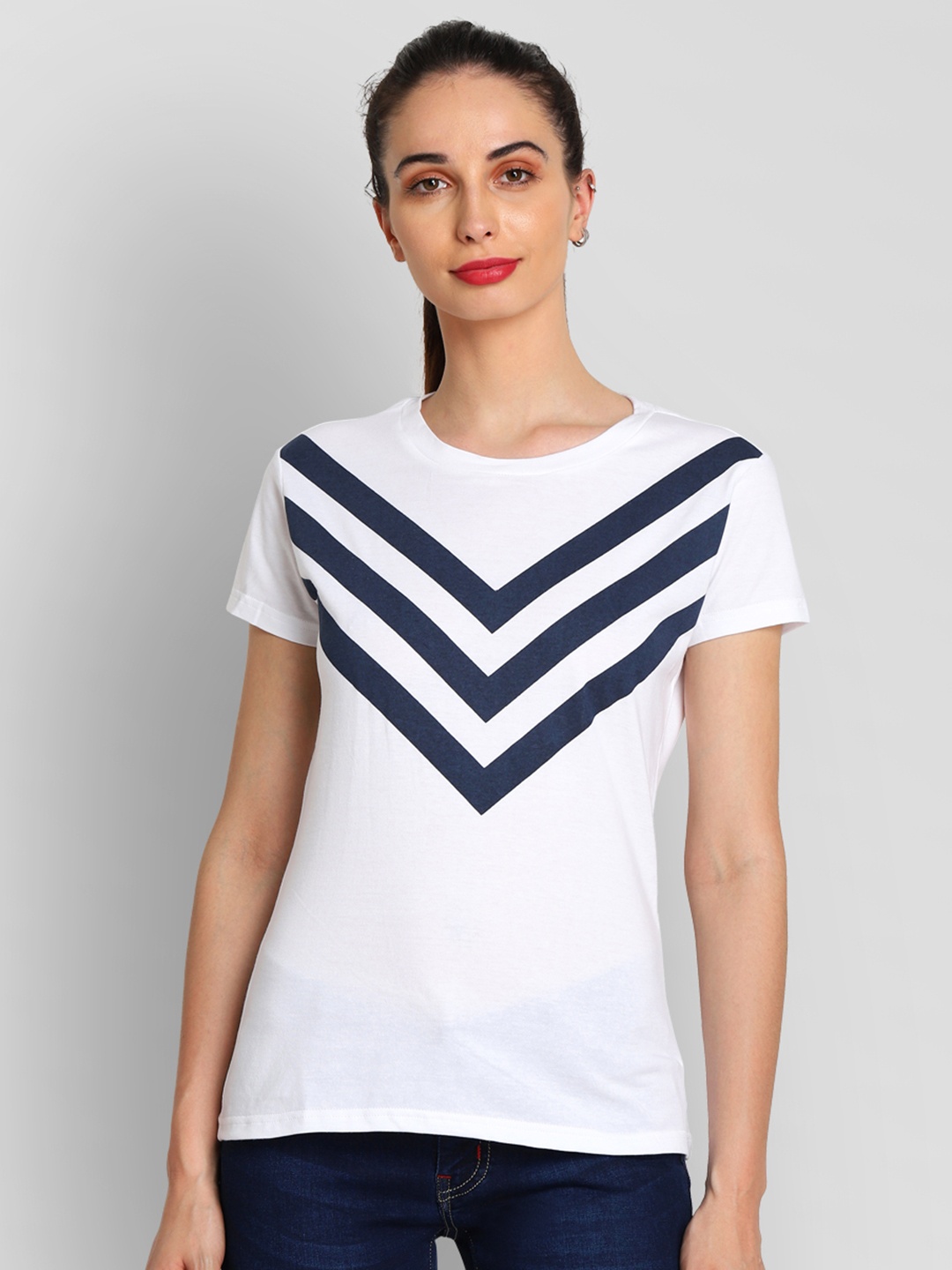 

JUMP USA Women White Printed Round Neck Pure Cotton T-shirt