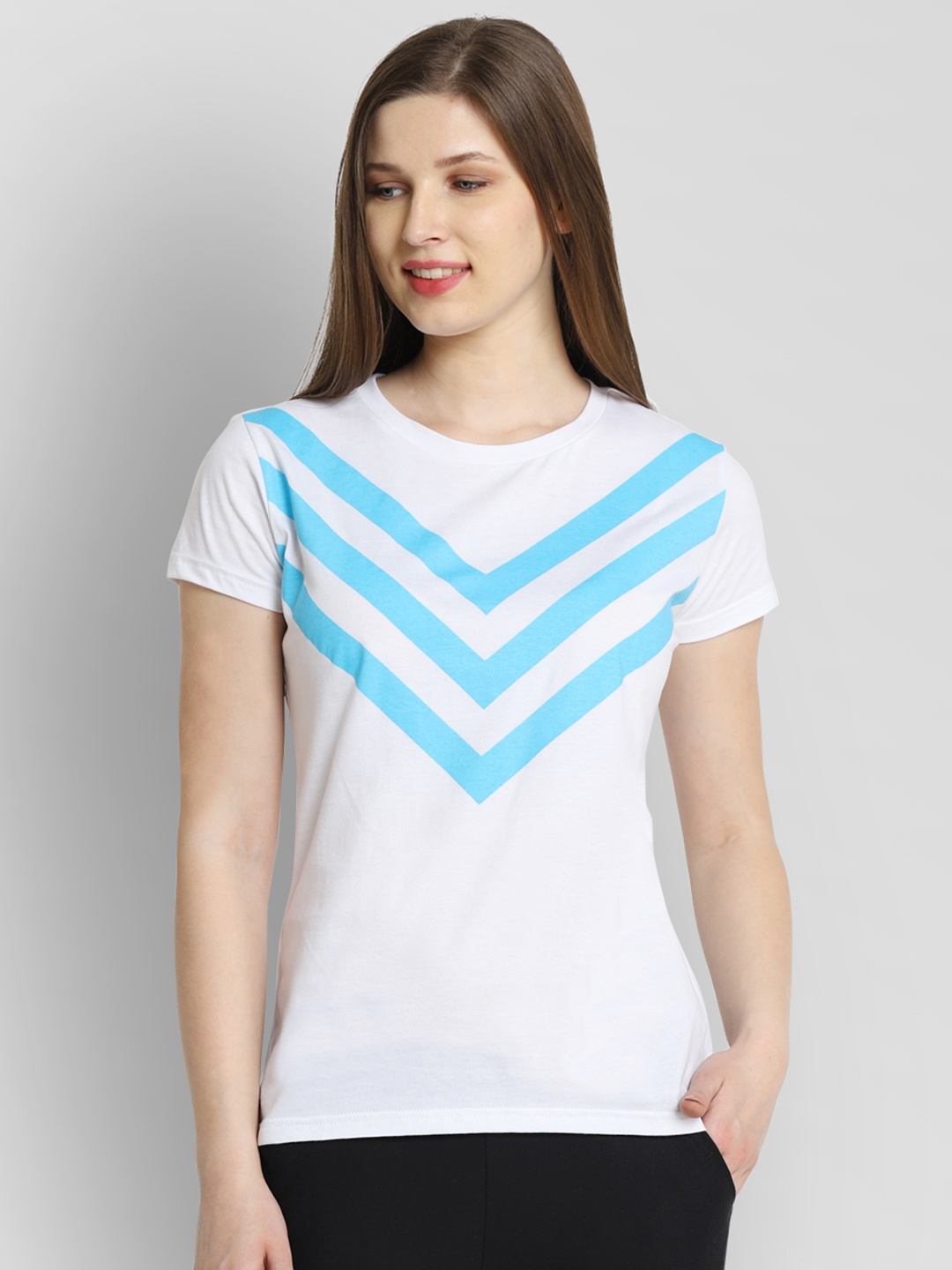 

JUMP USA Women White Printed Round Neck Pure Cotton T-shirt