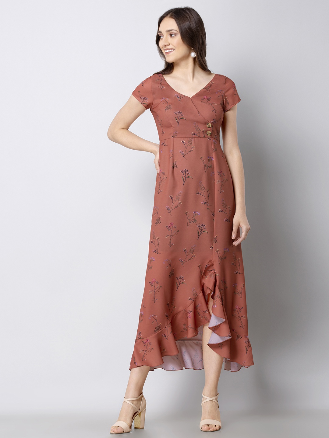 

FabAlley Women Orange Printed Empire Dress
