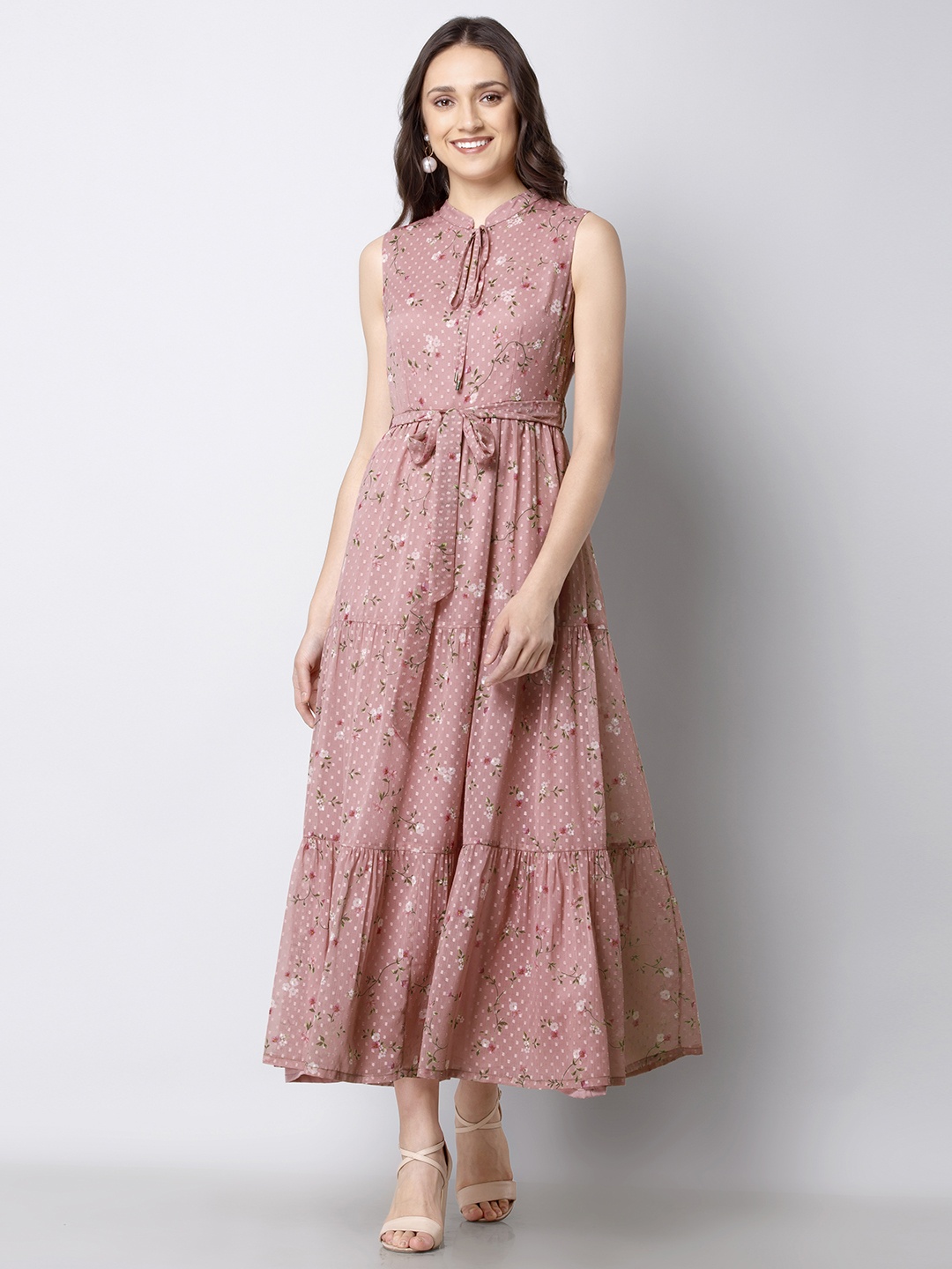 

FabAlley Women Pink Printed Fit and Flare Dress