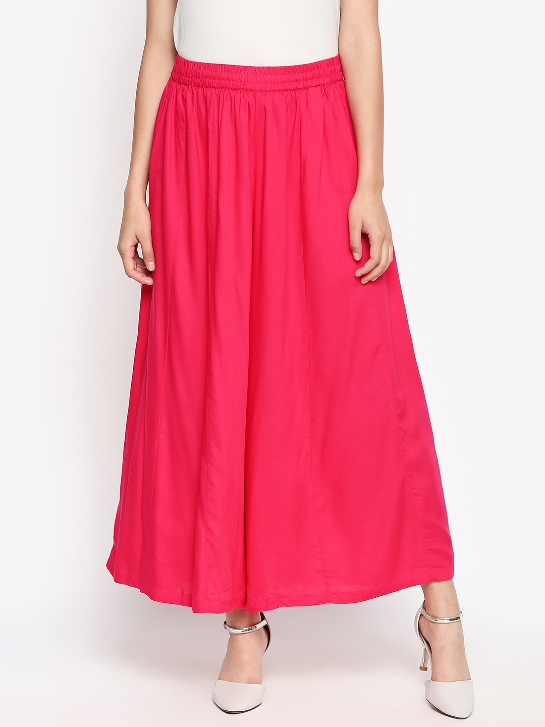 

RANGMANCH BY PANTALOONS Women Fuchsia Solid Flared Palazzos