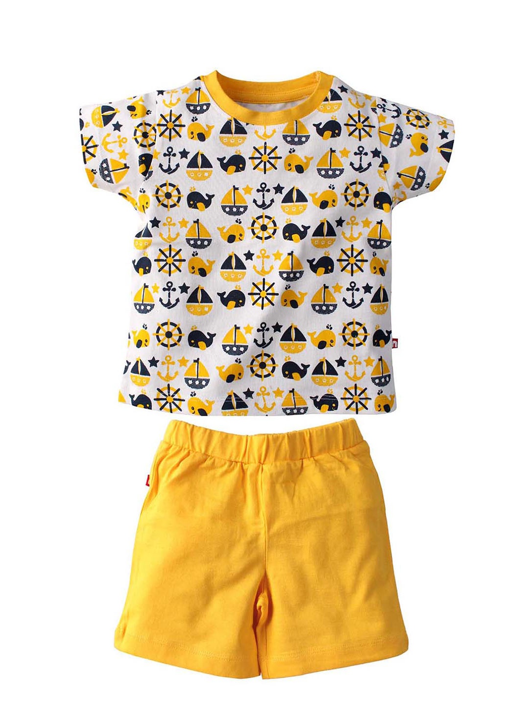 

Nino Bambino Boys White & Mustard Yellow Printed Organic Cotton Co-Ords Set