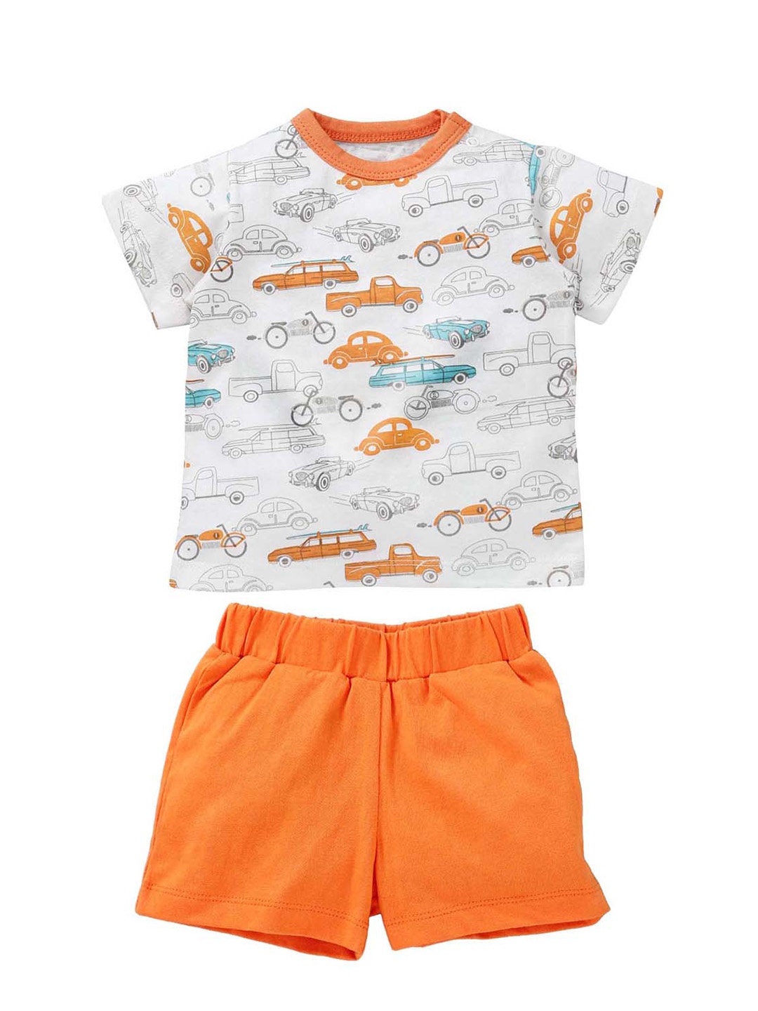 

Nino Bambino Boys White & Orange Printed Organic Cotton T-shirt with Shorts