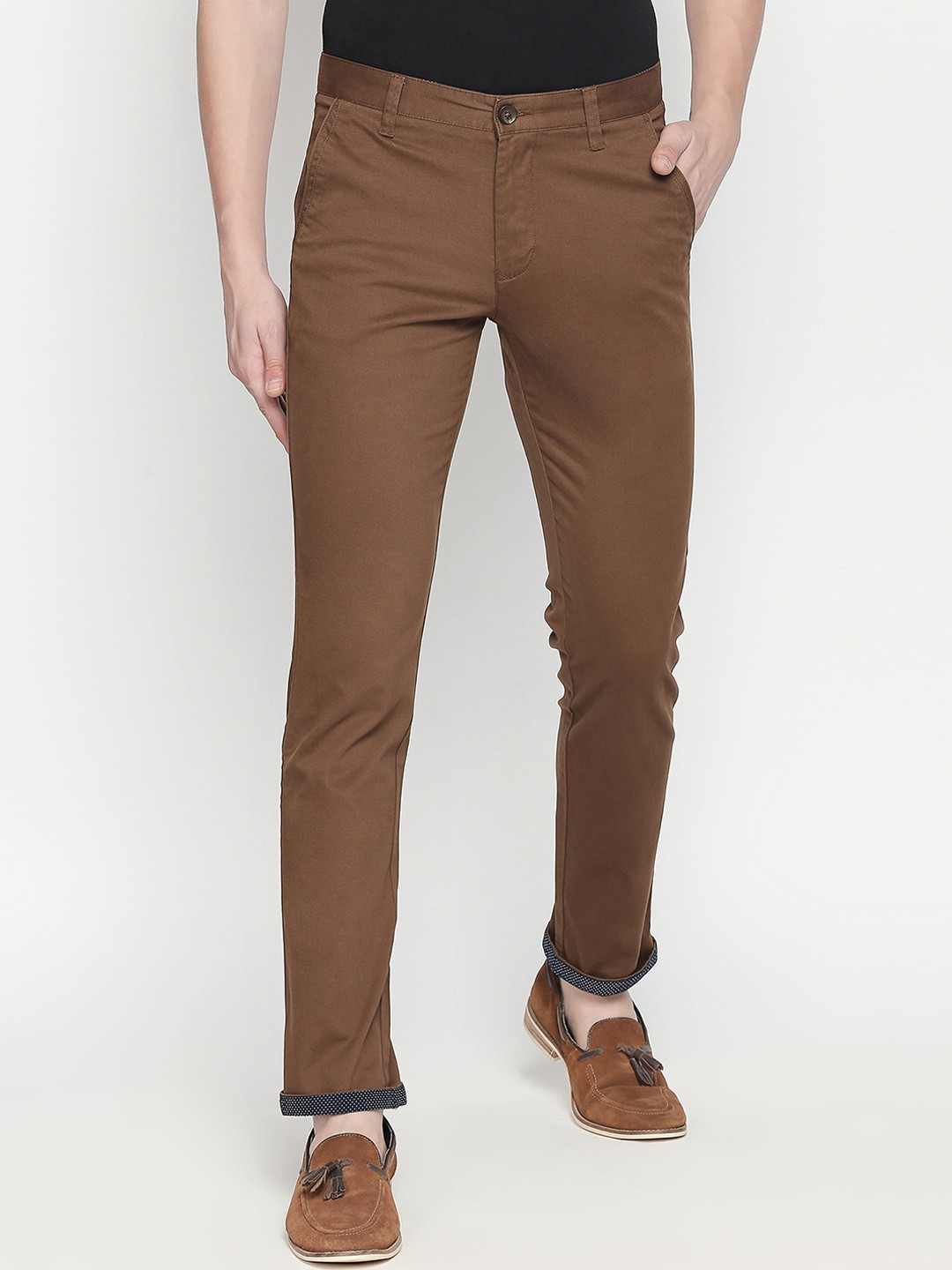 

BYFORD by Pantaloons Men Brown Slim Fit Solid Regular Trousers
