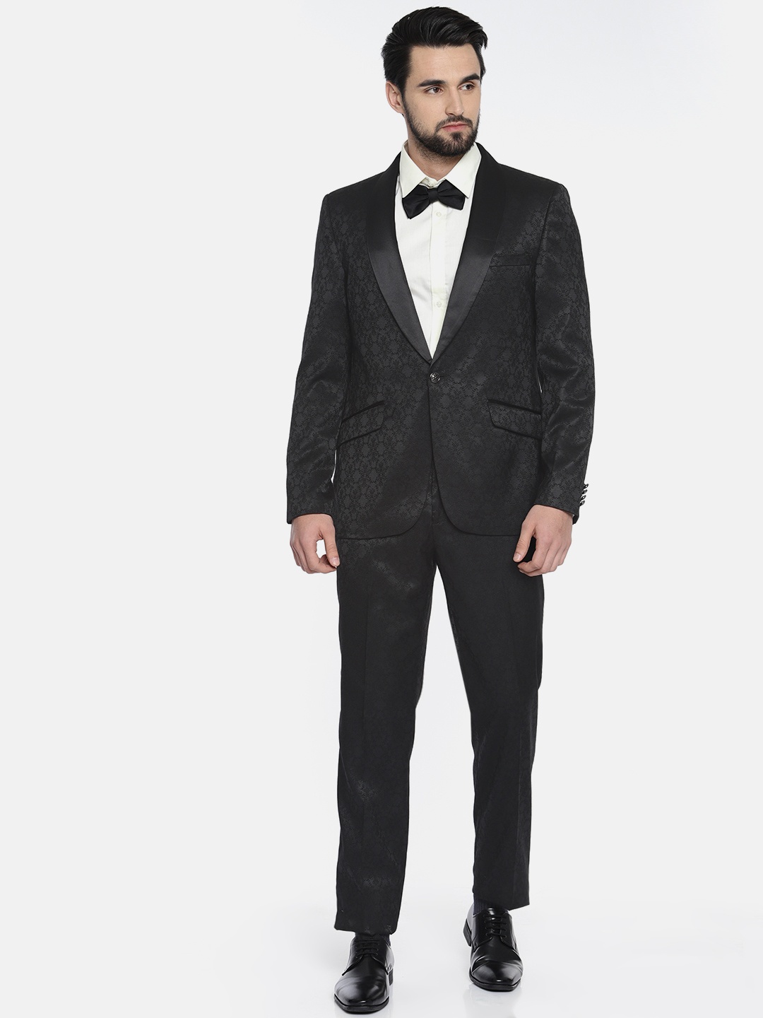 

Raymond Men Black Woven Design Single-Breasted Contemporary Fit Party Suit