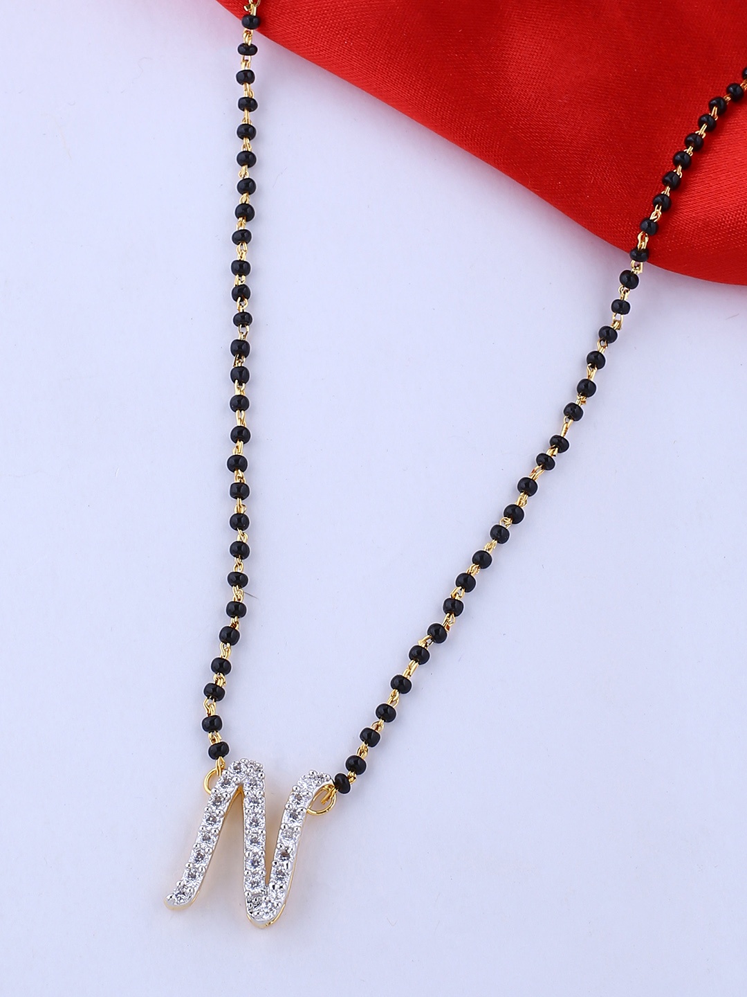 

Voylla Women Black Gold-Plated CZ-Studded & Beaded Mangalsutra